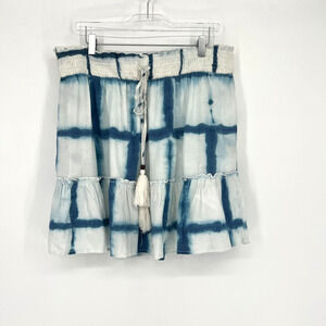 Pilcro Skirt Womens L Boho Ruffle Tie Dye Blue‎ White Peasant Feminine Smocked